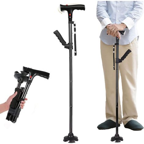Intelligenter Gehstock Mit Led-licht, Verstellbarem Faltmechanismus, Sicherheitsalarm Und Zwei Gepolsterten Griffen – Leichter Faltgehstock Für Senioren Und Menschen Mit Behinderung