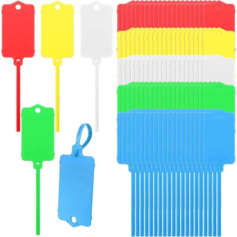 Packung Mit 100 Wasserfesten Versandetiketten, 3,7 X 6,3 Cm, Beschreibbar Mit Verschlussband, Kabelbinderanhänger Für Schlüssel, Gepäck, Logistik