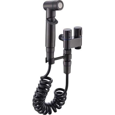 Vanne À Double Commande, Kit De Robinet De Toilette 1 Sur 2, Robinet Portable À Laver, Supape À Double Commande Pour La Salle De Bain Bidet (noir)