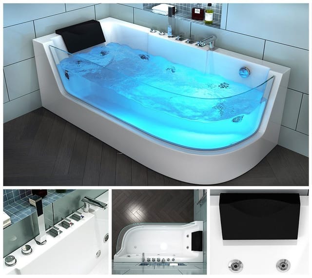 Home Deluxe - Whirlpool Badewanne mit Lichttherapie carica - 170 x 80 cm Ausrichtung: Rechts Badewanne Acrylwanne Badezimmer Sanitäracryl