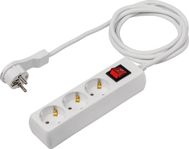 3-fach Steckdosenleiste 2m 230V weiß Flachstecker Bügel IP20