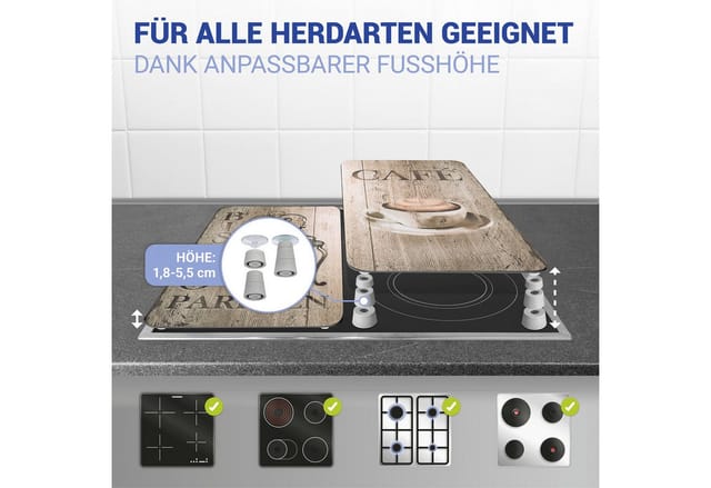 Herdabdeckplatte Universal Bistro 2er Set, für alle Herdarten, Mehrfarbig, Gehärtetes Glas braun, Kunststoff (tpe) hellgrau, Kunststoff transparent