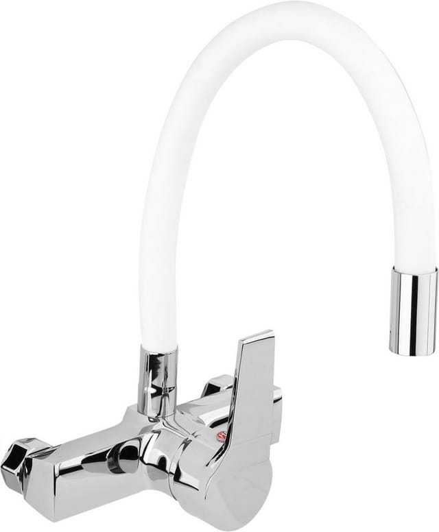 Küchenarmatur, Wandarmatur flexible, weiß, Wasserhahn, Spültischarmatur, Mischbatterie
