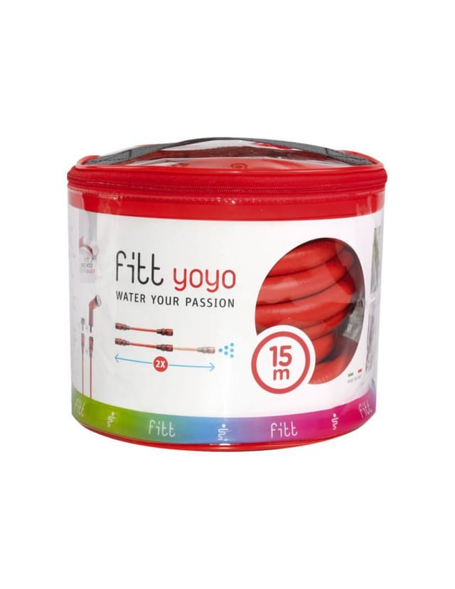 Fitt - yoyo 15 m, Flexibler Wasserschlauch für den Garten, mit Multifunktions-Pistole, Rot