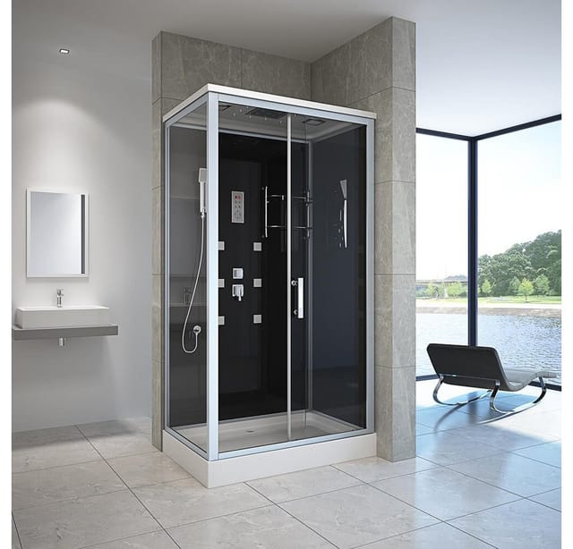 HOME DELUXE - Komplettdusche WAVE XL - Schwarz, Maße: 120 x 80 - inkl. Radio, Regendusche und komplettem Zubehör I Fertigdusche, Dusche, Duschtempel
