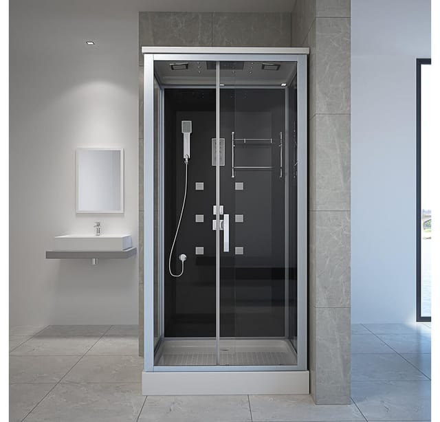 HOME DELUXE - Komplettdusche WAVE L - Schwarz,Maße: 100 x 80 cm - inkl. Radio, Regendusche und komplettem Zubehör I Fertigdusche, Dusche, Duschtempel