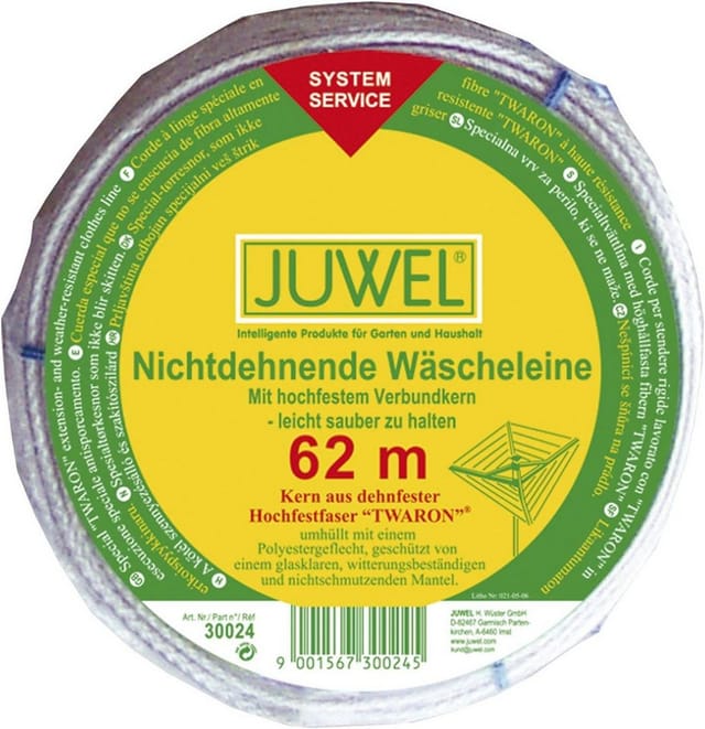 Juwel - Wäscheleine Twaron 62 m, Wäscheschnur für Wäschespinnen, dehnfrei