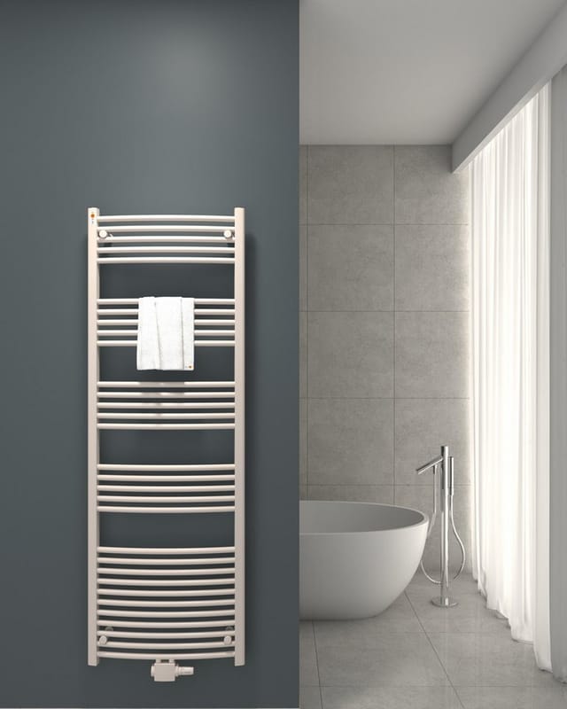 Standard Badheizkörper, Weiss, gebogen, Mittel- und Seitenanschluss, 40 x 80 cm - Mert