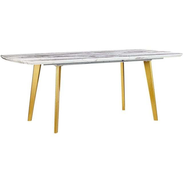 Esstisch Weiß u. Gold mdf Tischplatte Marmor Optik 160x90 cm ausziehbar 200x90 cm mit Metallbeinen Rechteckig Glamour Esszimmer Küche