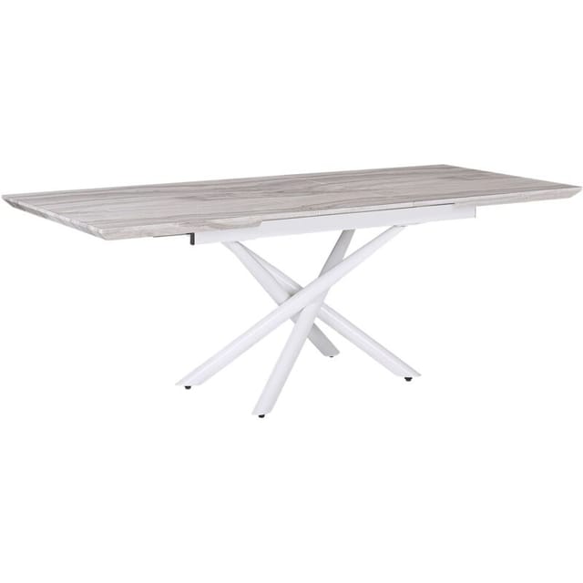 Esstisch Weiß mdf Tischplatte Marmor Optik 160 x 90 cm ausziehbar 200 x 90 cm mit Metallbeinen Rechteckig Modern Glamour Esszimmer Küche