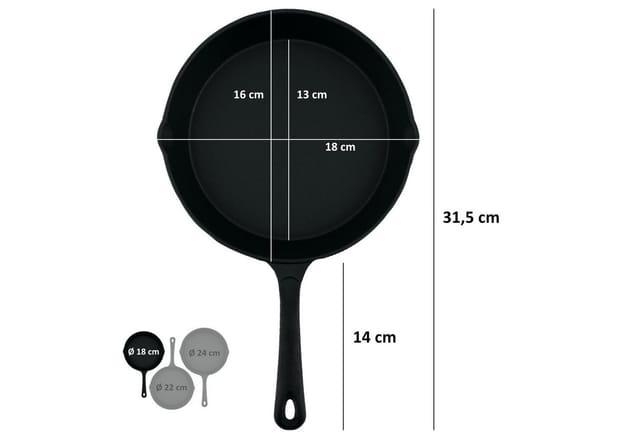 Gusseisen Brat und Steak Pfannen Set ø 16 cm, ø 20 cm, ø 24 cm - Bbq-toro