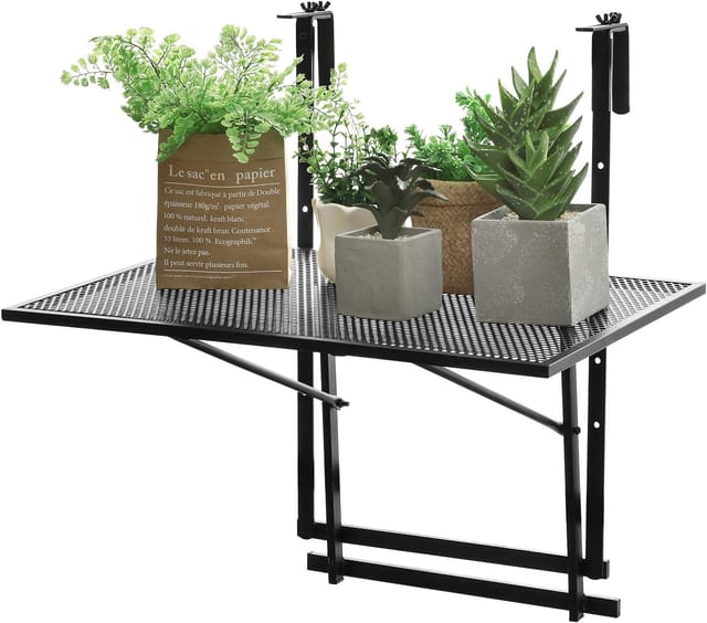 COSTWAY Balkontisch 5-stufig höhenverstellbar Balkonhängetisch Klappbar, Eisen, bis 20kg, für Balkon, Garten