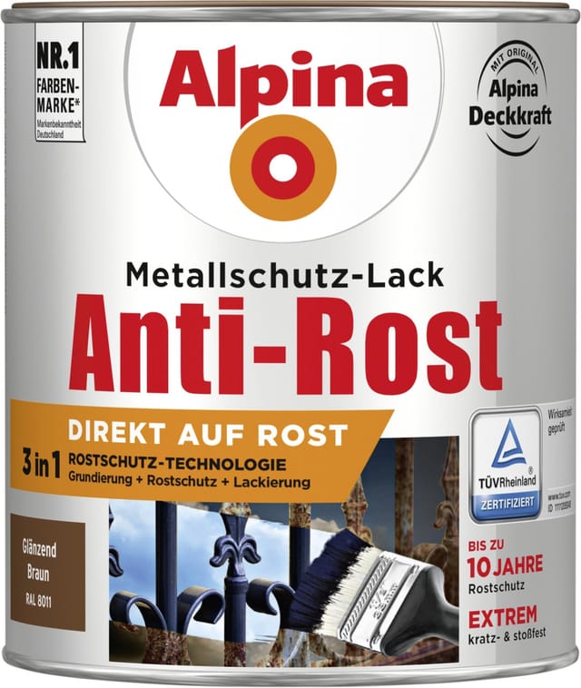 Metallschutz-Lack Anti-Rost 750 ml braun glänzend Metallack Schutzlack - Alpina