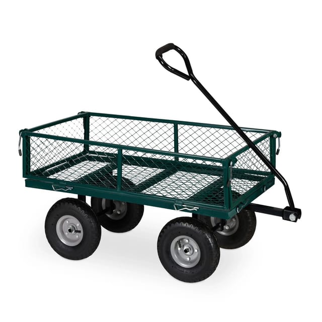 Handwagen, praktischer Bollerwagen für den Garten, mit Luftbereifung, klappbare Seitenteile, bis 200 kg, grün - Relaxdays