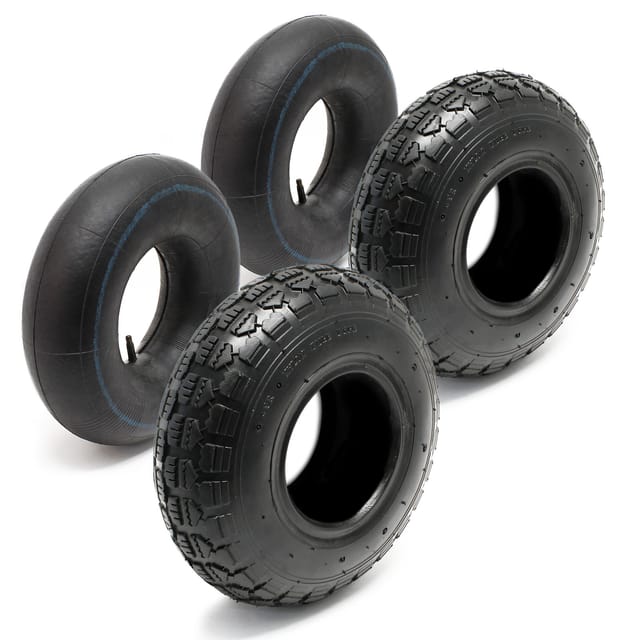 Wiltec - 2x Reifenmantel 2x Schlauch für Aufsitzmäher/Rasentraktor 11x4.00-4 4PR Gerades Ventil