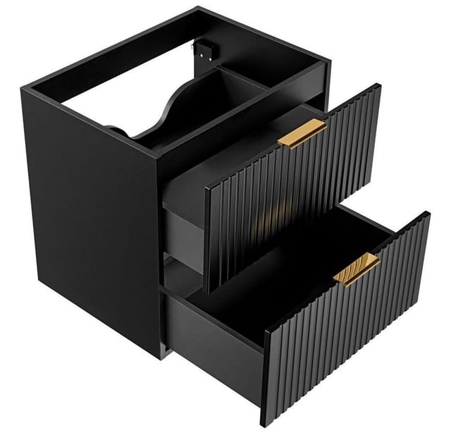 Waschtischunterschrank 60cm ADELAIDE-56-BLACK in matt schwarz mit gerilllter Front, b/h/t ca. 60/57/46 cm
