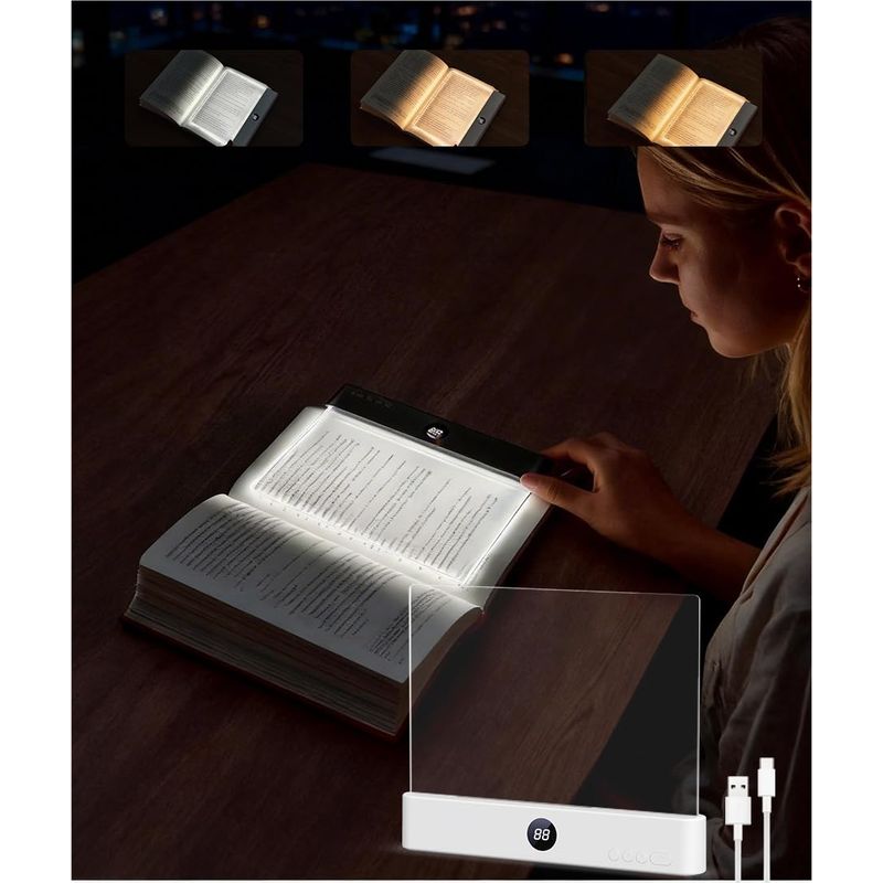 Kabellose Led-flachleselampe Fürs Bett, Augenschutz, Vollflächige Seitenbeleuchtung, Usb-aufladbar (weißes Modell)