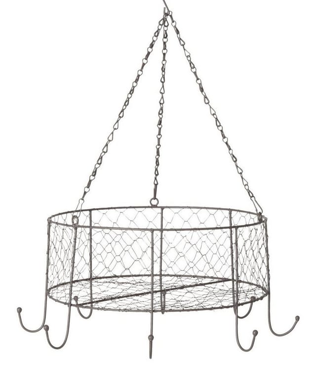 Spetebo - Metall Hängekorb grau 35 cm - 8 Haken - Deko Draht Korb Hänge Decken Regal Küche