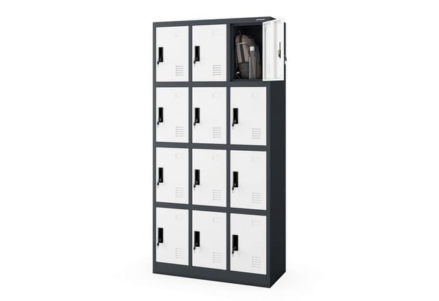 Wertfachschrank 3b4a Fächerschrank Schließfachschrank Mit 12 Fächern Metallspind Umkleideschrank Stahlblech Pulverbeschichtung Farbwahl 185 Cm X 90 Cm X 40 Cm (h X B X T) Anthrazit-weiß