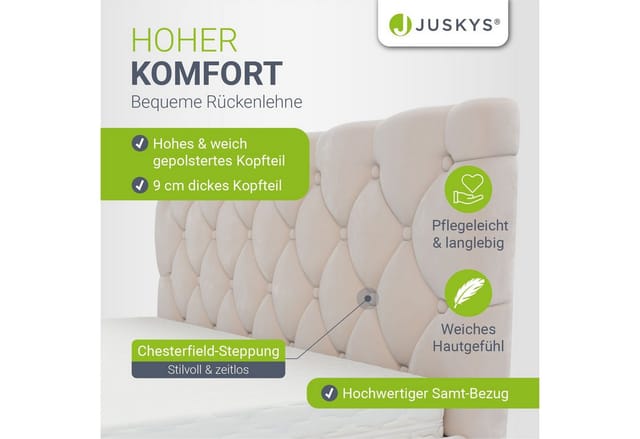 Polsterbett Nizza 120x200 cm mit Matratze - Bettgestell mit Lattenrost, Stauraum & led Beleuchtung – Samtbezug, Chesterfield-Steppung - Beige - Juskys