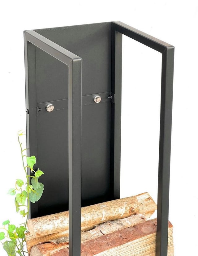 Dandibo - Kaminholzregal Innen Metall Schwarz Kaminholzständer 100 cm mit Rückwand an der Wand Hängend 96357 Holzkorb Kaminholzhalter Holzregal