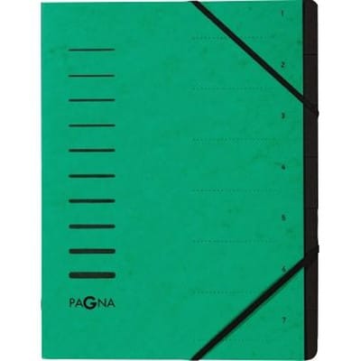 Pagna - Ordnungsmappe din A4 240g/m² Pressspankarton Farbe: grün Farbe des Fächerblocks: schwarz 7 Fächer