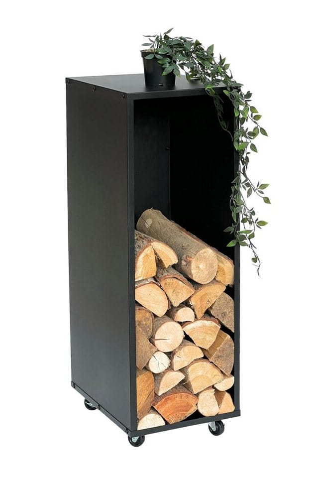 Dandibo - Kaminholzregal Innen Metall Schwarz Kaminholzständer 85 cm mit Rollen 96359 Kaminholzwagen Holzkorb Kaminholzhalter Holzregal