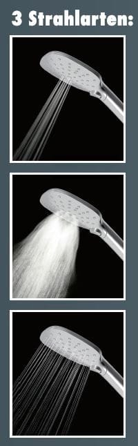 Primaster - Handbrause 3 Strahlarten Water Spring quadratisch chrom wassersparend Handbrause