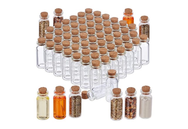 Mini Glasflaschen mit Korken, 72er Set, kleine Glasfläschchen zum Befüllen, 10ml, Deko Fläschchen, transparent - Relaxdays