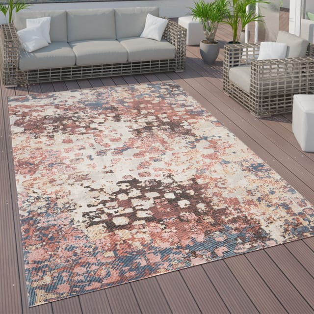 Paco Home In- & Outdoor Teppich Terrasse Küchenteppich Vintage Pastell Abstrakte Muster 80x150 cm, Bunt 6