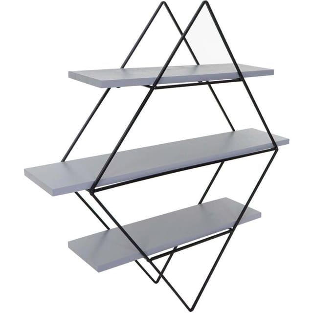 Wandregal HHG 842, Hängeregal Regal, Industriedesign Echtholz 60x55x12cm grau-blau