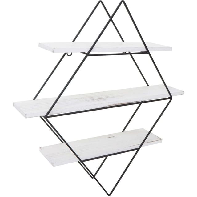 Wandregal HHG 842, Hängeregal Regal, Industriedesign Echtholz 60x55x12cm shabby weiß