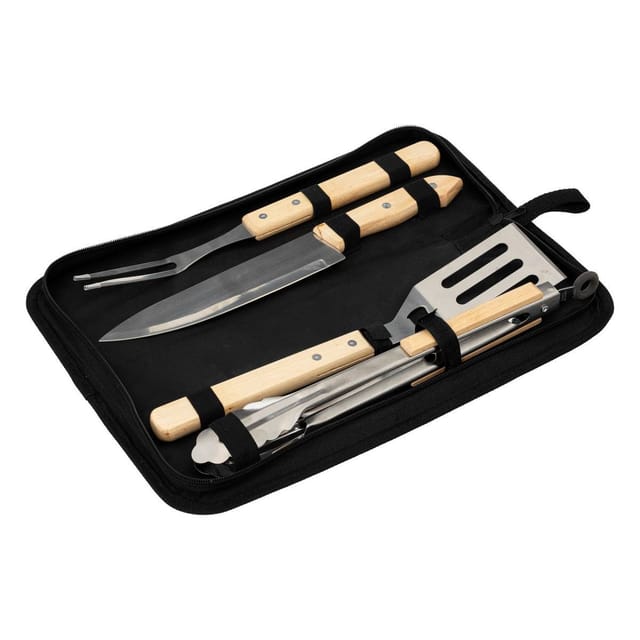 Grillbesteck aus Holz und Leinenkoffer Neka Neka