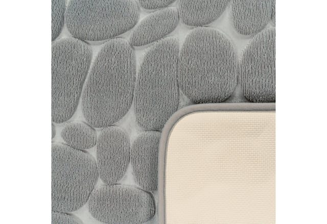 Badematte Badezimmerteppich Waschbar Rutschfest Memory Foam Stein Optik Uni Grau 65x120 cm - Paco Home