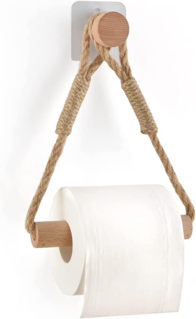 Selbstklebender Toilettenpapierrollenhalter, Badezimmerpapierhalter, Toilettenpapierhalter, Holzseil, Rustikaler Handtuchring