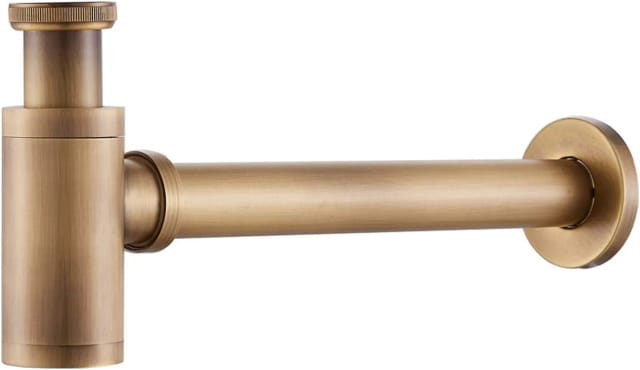 Sifón redondo de latón para fregadero de 1 1/4" - Sifón redondo ajustable para fontanería (cobre antiguo)