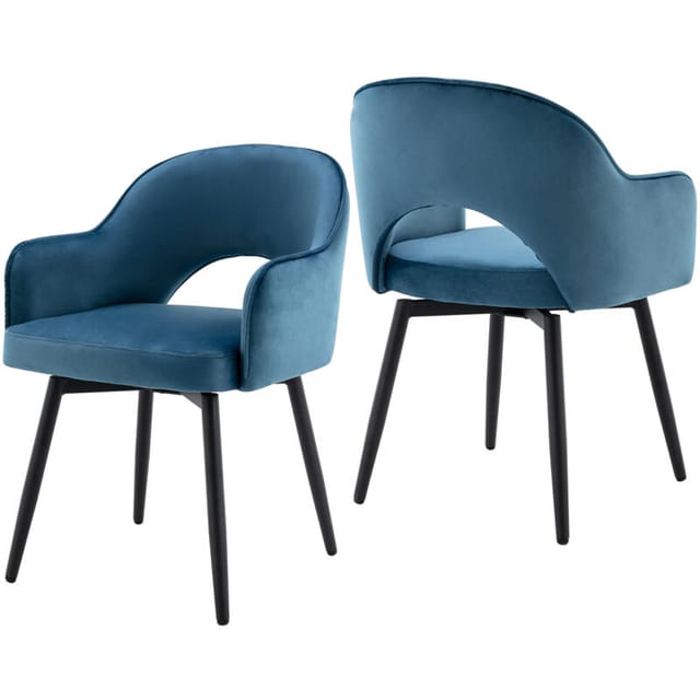 Esszimmerstühle für Küche aus Samt Modern 360°drehbar mit Polster Metallbeine Blau 2er Set Wahson