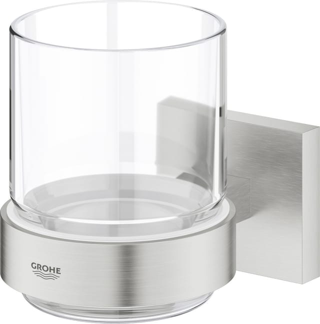 QuickFix Start Cube - Zahnbürsten- und Zahnpastabecher mit Halterung, Glas/Supersteel 41097DC0 - Grohe