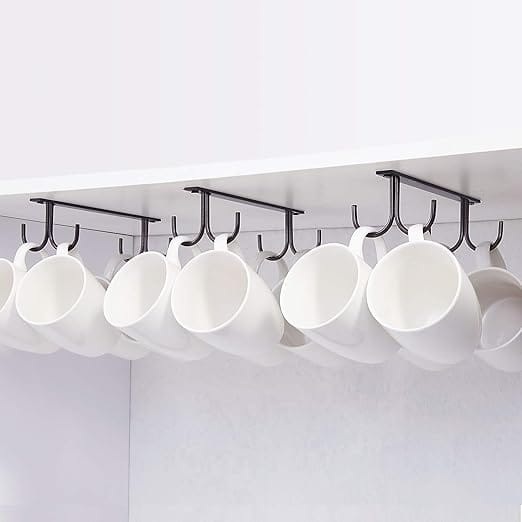 Schwarzer Kaffee, Mit 4 Schrauben, 3er-set Becherhalter, Hängender Becherhalter Unter Dem Schrank, Metall-aufbewahrungshaken Unter Dem Schrank, Regal, Schrank, Becher, Biergläser, Utensilien Für Die K