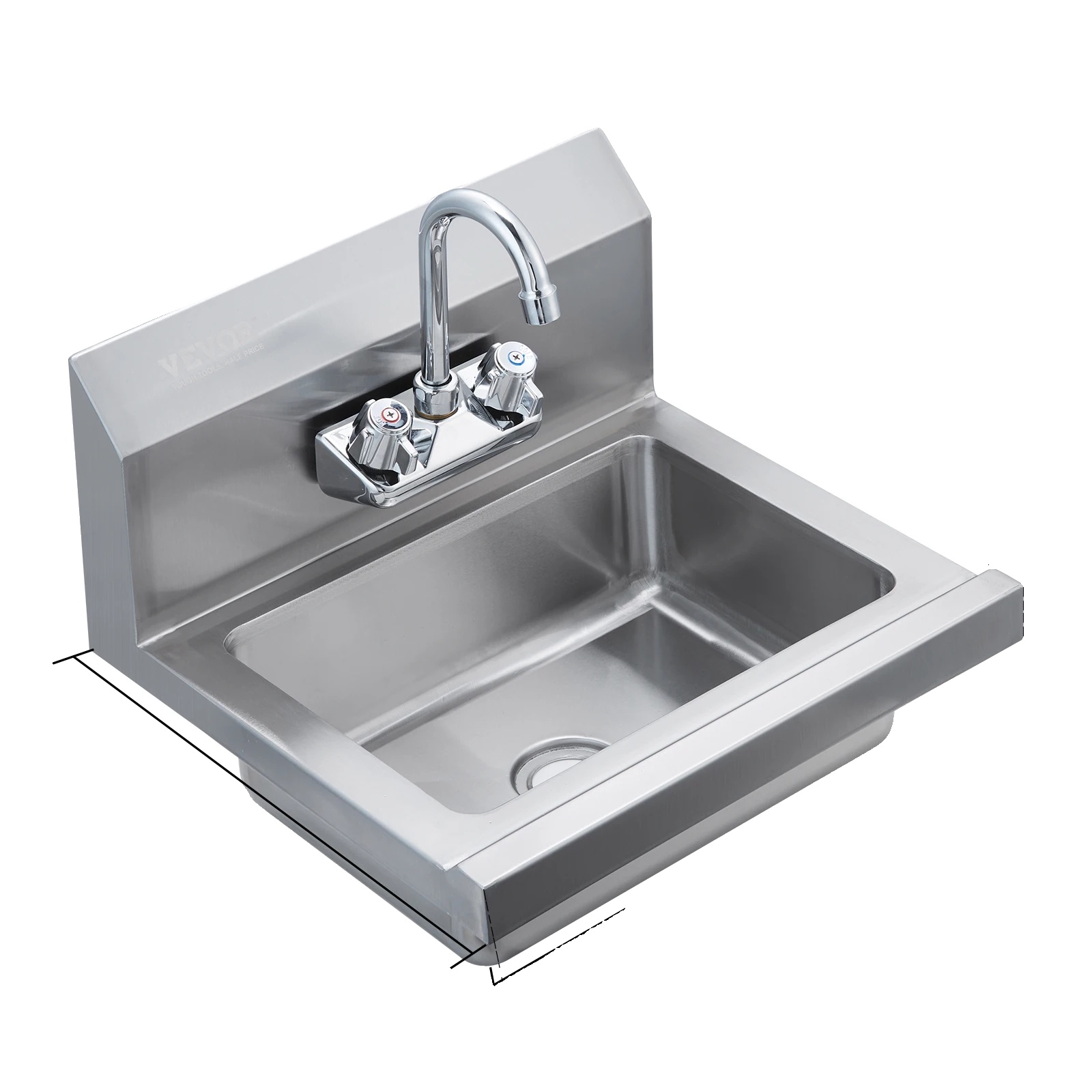 Handwaschbecken, Edelstahlkonstruktion, Wandmontage, Ohne Prallblech