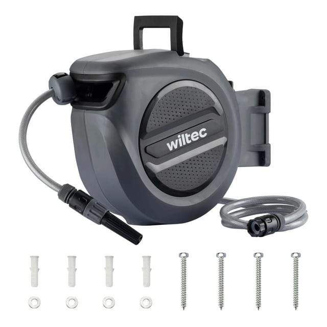 Schlauchtrommel, Wand Schlauchbox mit Aufroll-Automatik und 30m Wasserschlauch, Gartenbewässerung - Xpotool