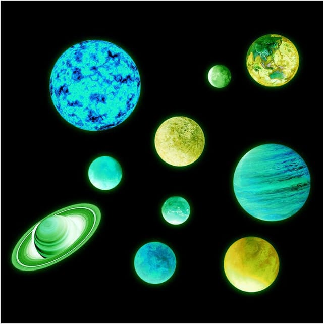 Leuchtaufkleber, 10 Stück, Leuchtende Planeten, Sterne, Sonnensystem, Planeten, Fluoreszierende Wandaufkleber, Deckendekorationsaufkleber, Kinderzimmeraufkleber