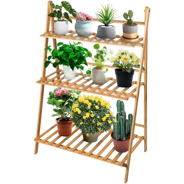 Pflanzenständer Kann speichern Und Lagerung faltbar Pflanzenständer Bambus 3 Etagen Geeignet für Zimmerecke, Wohnzimmer, Balkon, Terrasse, Innenhof