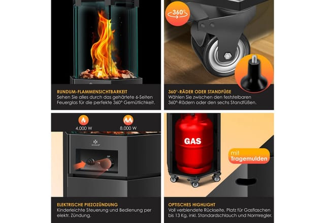 KESSER® Heizstrahler Gas Terrassenheizstrahler Gasheizungen Gasheizstrahler Gasheizer inkl. Schutzhülle Outdoor-Heizung Mobiler Heizpilz
