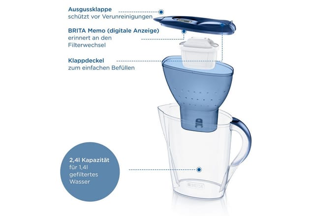 Brita - Wasserfilter-Kanne Marella blau 2,4 l Füllmenge Wasserfilter