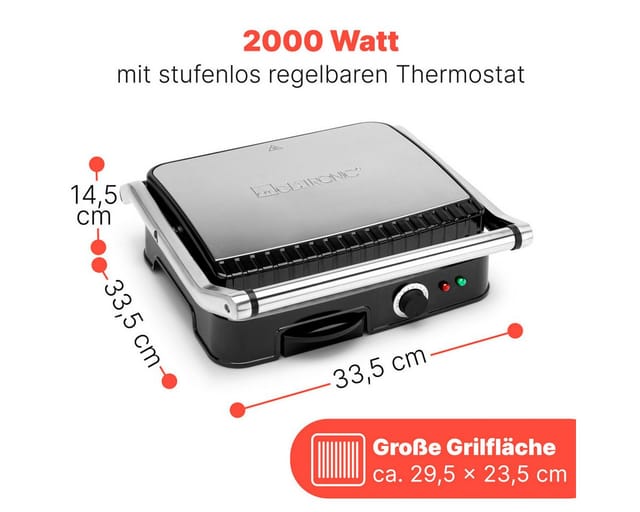 Clatronic - kg 3487 Elektro Kontaktgrill Schwarz, Edelstahl