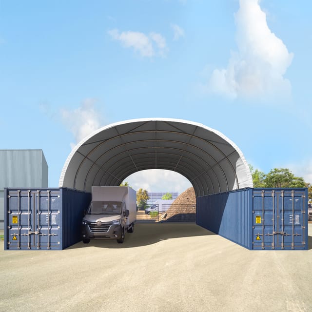 8x12 m Container Überdachung, PRIMEtex 2300 pvc Plane, weiß