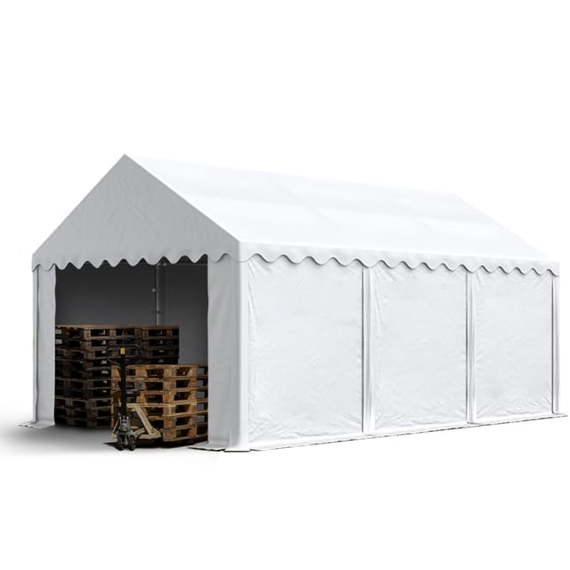 Lagerzelt 3x6 m Industriezelt Unterstand pvc Plane 750 n weiß mit Bodenrahmen und Dachverstärkung - Toolport