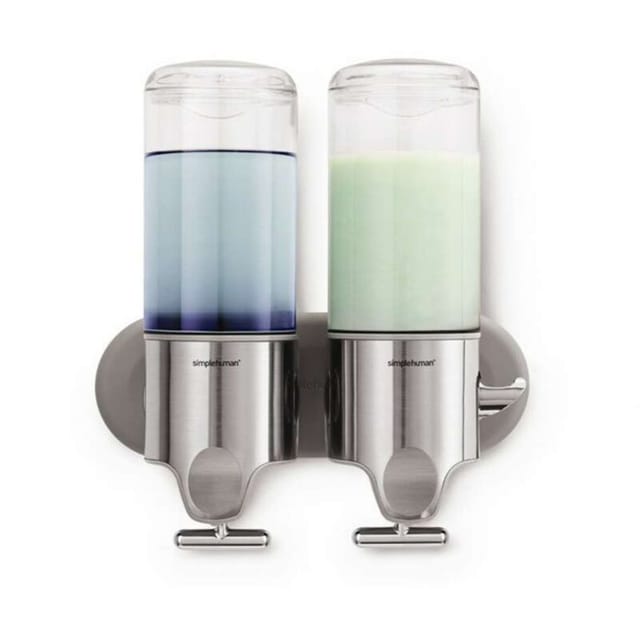 Simplehuman - Badezimmerzubehör - Spender für Flüssigseife und Shampoo mit Halterung, 2x 444 ml, Edelstahl gebürstet BT1028