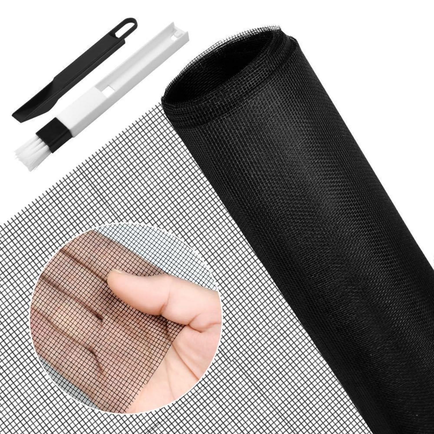 Fliegengitter Meterware 90x220cm Schwarz Mit Fensterputzbürste